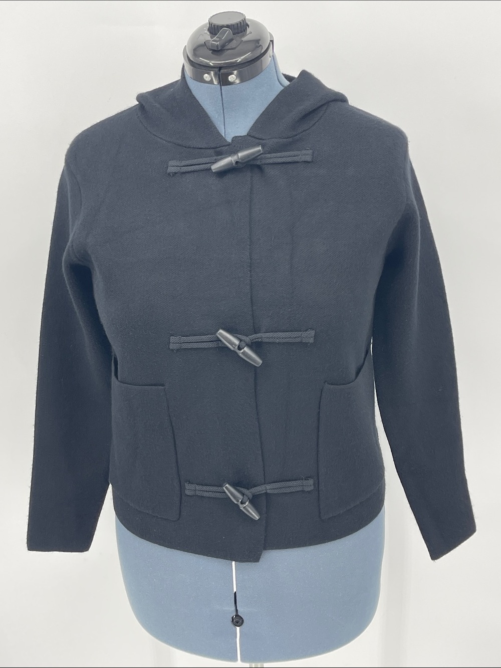 SIONI Women's Black Hooded Toggle CARDIGAN SIZE S NWOT